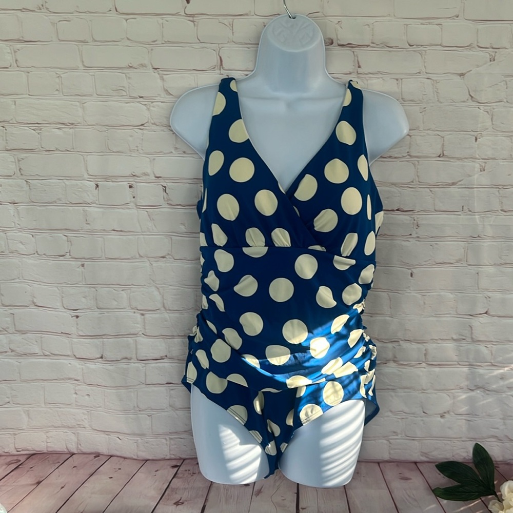 Boden Navy Blue and Cream Polka Dot One-Piece Swimsuit